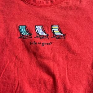 Life Is Good Red Tee with Deck Chair Graphic